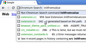 A screenshot showing suggestions related to the keyword 'Chromium Search'